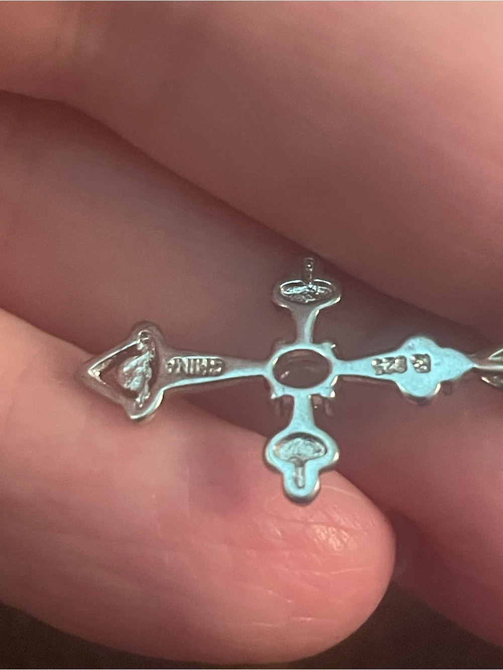 925 Sterling Silver Cross Pendant Necklace - Clear Gem Accent - Picture 2 of 5